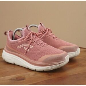 Fitville Womens Marca Sneakers Athletic Walking Shoes Pink Knit Lace Up 9W Wide